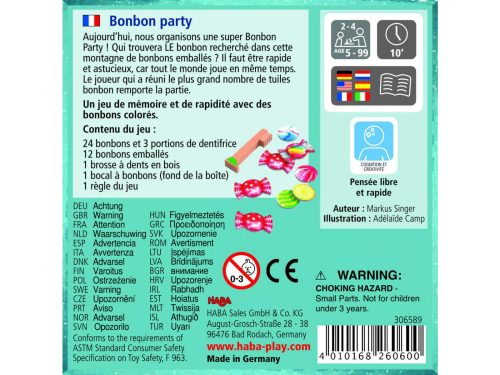 BONBON PARTY jeu de rapidité jeu de société enfant revendeur officiel HABA à la réunion 974 livraison toute l'ile magasin de jouets en bois à st pierre 97410