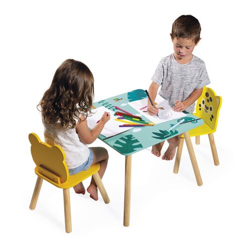 Table et 2 chaises TROPIK table en bois pour dessiner mobilier enfant JANOD magasin de jouets à st pierre 97410 livraison la Réunion 974