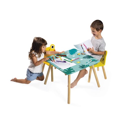 Table et 2 chaises TROPIK table en bois pour dessiner mobilier enfant JANOD magasin de jouets à st pierre 97410 livraison la Réunion 974