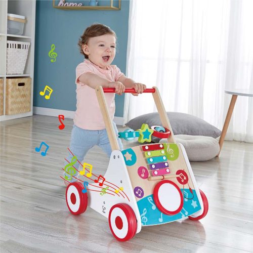 Trotteur musical chariot de marche en bois multicolore marque HAPE éveil musical bébé magasin de jouets en bois à st pierre livraison 974