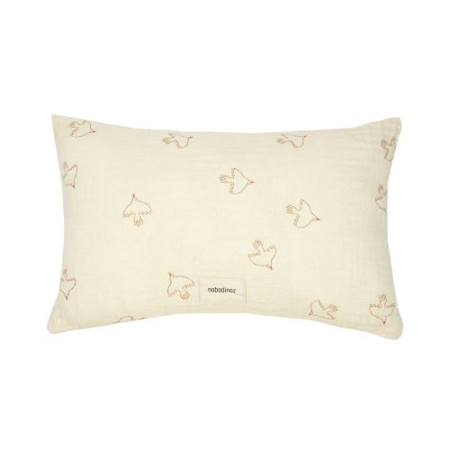 Coussin en double gaze de coton bio WABI SABI revendeur officiel NOBODINOZ boutique bébé et enfant décoration coton bio st pierre 97410 livraison LA REUNION 974 BROWN HOSHI BIRDS