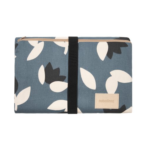 Pochette à langer en coton bio imperméable HYDE PARK BLUE BLACK TULIPS revendeur NOBODINOZ coton bio et bois écologique boutique bébé puériculture saint pierre reunion 974