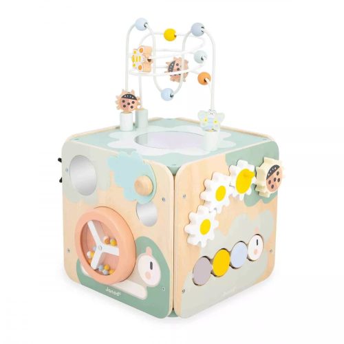 Maxi cube d'activité SWEET COCOON jeu montessori motricité fine éveil bébé marque JANOD jouet en bois magasin de jouet saint pierre 97410 La Réunion 974