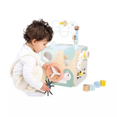 Maxi cube d'activité SWEET COCOON jeu montessori motricité fine éveil bébé marque JANOD jouet en bois magasin de jouet saint pierre 97410 La Réunion 974