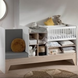 Mini Chambre Bébé Pepper Blanc et Bois, Lit, Commode et Plan à langer