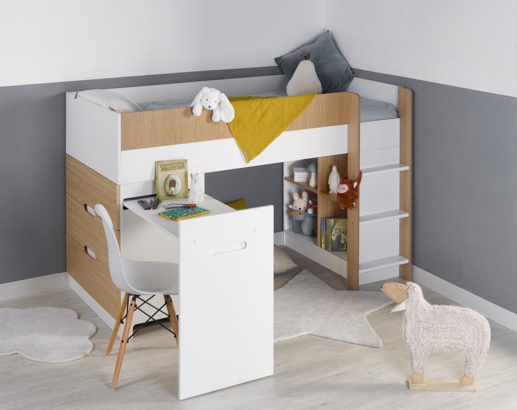 Bureau enfant LIGNE OSLO - blanc/bleu/bois, Chambre et rangement