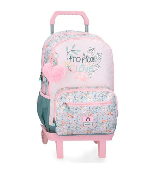 Sac à dos à roulettes pour école primaire cartable de qualité boutique pour enfant saint pierre ILE DE LA REUNION rentrée des classes écoles livraison 974 fille rose fleur tropical