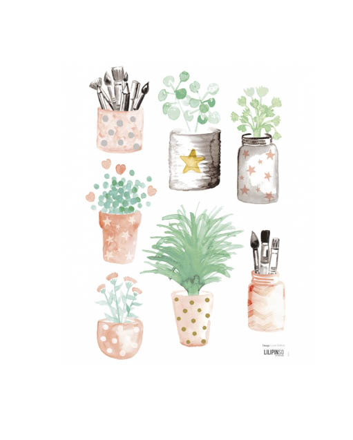 Stickers déco plantes et pots, décoration chambre enfant Lilipinso