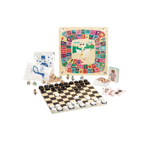 Coffret multi jeux jeu de société jeu de cartes jeu de dames jeu de l'oie jeu de chevaux revendeur officiel VILAC jouet en bois magasin de jouet saint pierre 97410 La Réunion 974