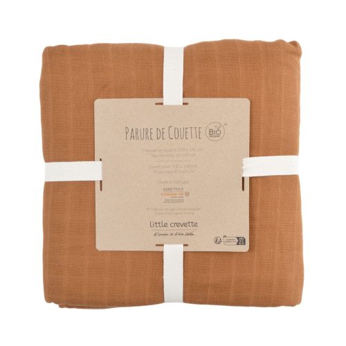 Parure housse de couette 100X140 coton bio uni gaze de coton bio caramel revendeur LITTLE CREVETTE magasin pour enfant st pierre 97410 livraison 974 La Réunion