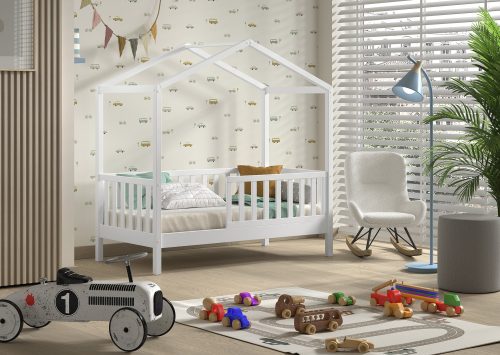 lit cabane en bois blanc 70X140 lit jeune enfant magasin de mobiliers enfants à st pierre 97410 livraison LA REUNION 974